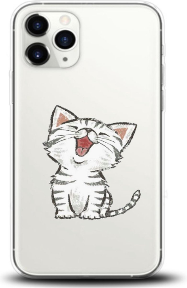 Apple Iphone 11 Pro Max siliconen hoesje transparant - schattig katje