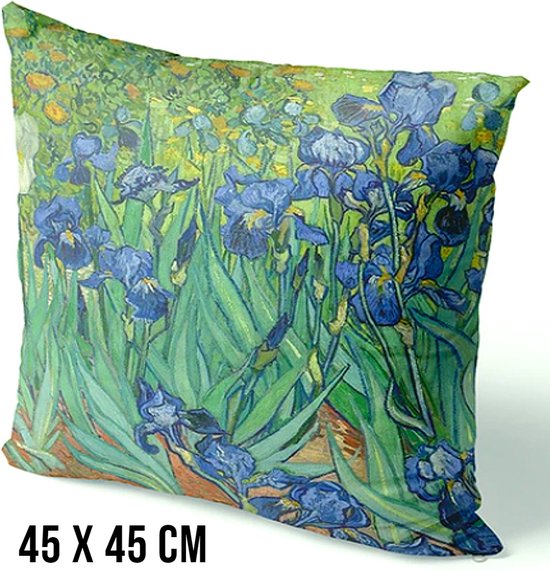 Allernieuwste® Kussen Irissen van Vincent Van Gogh - Kussenhoes polyester peach skin Perzikhuid - Kussenovertrek - Kleur 45 x 45 cm