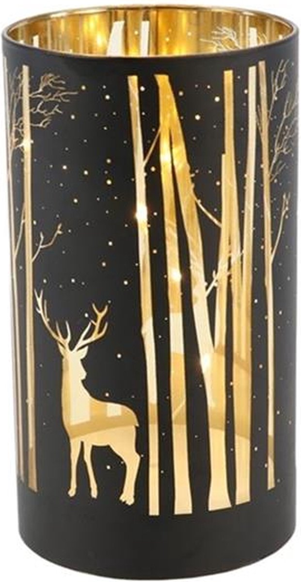 HBX natural living Cylinder lantaarn Magical Forest LED 3xAA Ø9xh12cm zwart/goud