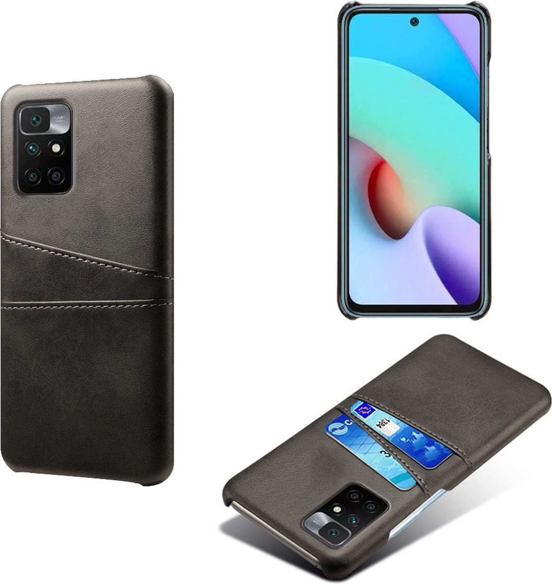 Backcover met Opbergvakjes + PMMA Screenprotector voor Xiaomi Redmi 10 / 10 2022 _ Zwart