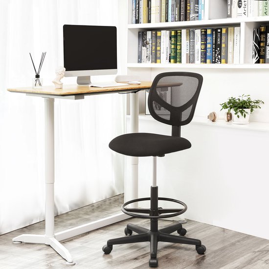Signature Home Hoog bureaustoel - ergonomische werkkruk - werkstoel met verstelbare voetring - draagvermogen 120 kg - zwart - zithoogte 51,5-71,5 cm