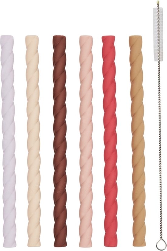 - OYOY - Siliconen rietjes - 6 stuks - Red/Vanillia