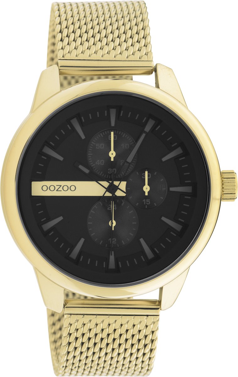 OOZOO Timpieces - goudkleurige horloge met goudkleurige metalen mesh armband - C11017