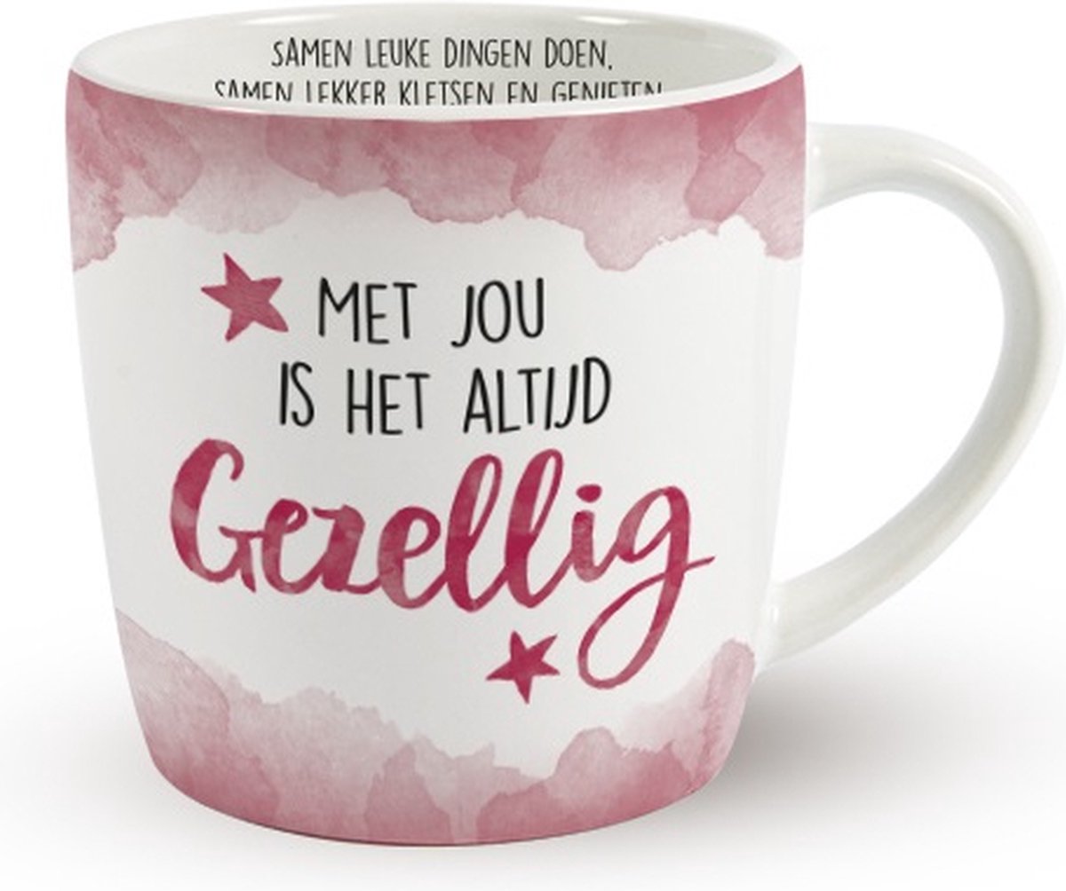 Enjoy Mok - Met jou is het altijd gezellig - Met een snoepmix en een zijden lint: