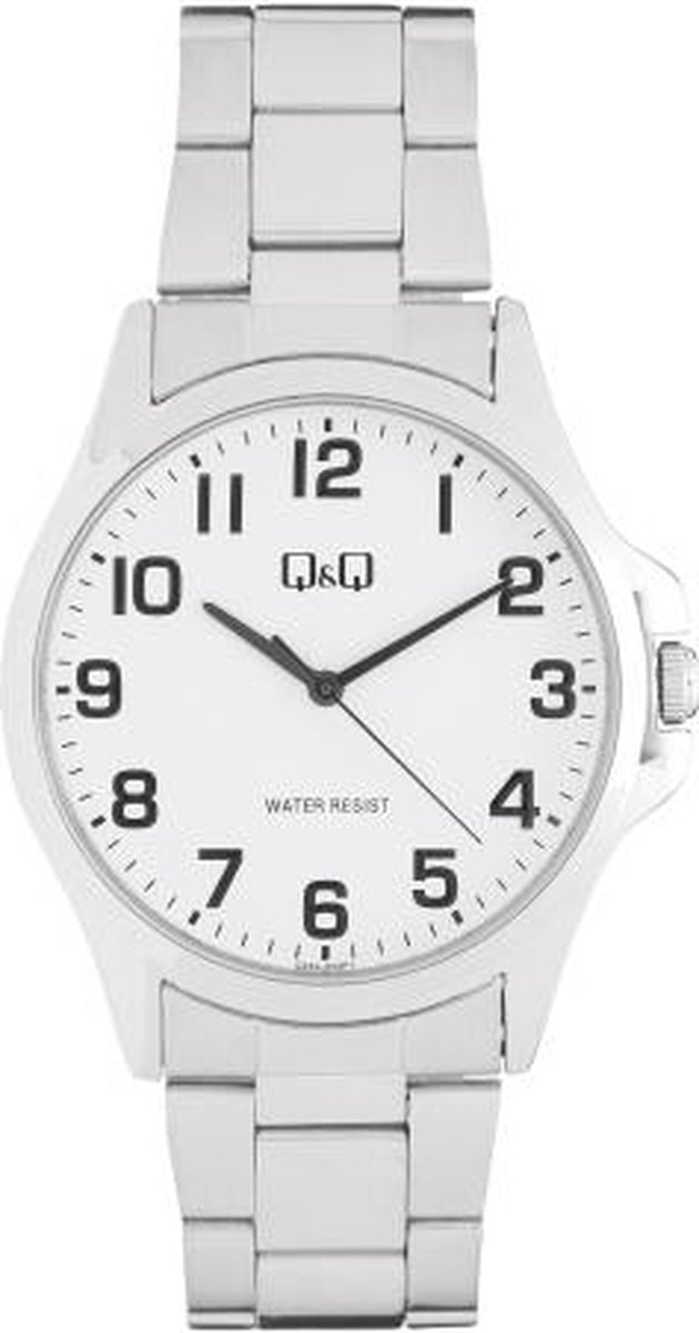 QQ Q43A-523PY - Horloge - Analoog - Mannen - Heren - stalen band - Rond - Cijfers - Staal - Zilverkleurig - Wit