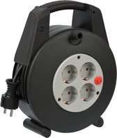 Brennenstuhl Vario Line Kabelbox 4-voudig / mini-Kabelhaspel (kabelhaspel voor binnen, 15 m kabel, Made in Germany) zwart/grijs