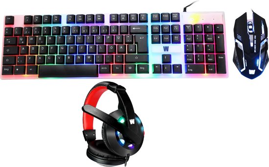 WASDkeys - GS80 Bedraad gametoetsenbord, headset en muis met achtergrondverlichting - Qwertz DE