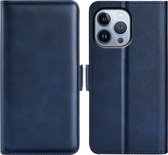 iPhone 14 Pro Max Hoesje - MobyDefend Luxe Wallet Book Case (Sluiting Zijkant) - Blauw - GSM Hoesje - Telefoonhoesje Geschikt Voor iPhone 14 Pro Max