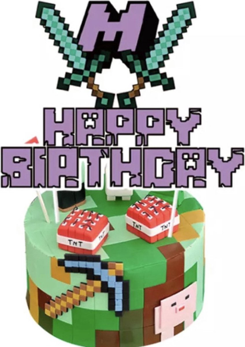 Lot de 9 décorations de gâteau Minecraft pour enfants Minecraft -  Fournitures de fête d'anniversaire pour garçons et filles, BINLHY-2306192