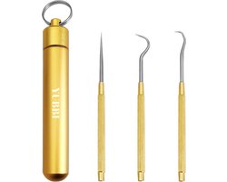 3 Delige Tandenstokers Set met Etui - Tandarts Setje - Tandartshaakje - Tandartshaak - Tandarts Spiegel - Tandplak - RVS