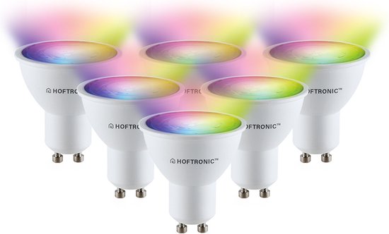 6x Hoftronic Smart - GU10 smart lamp - LED - Besturing via app - WiFi Bluetooth - Dimbaar - Slimme verlichting - 120° - 5.5 Watt - 400 lumen - 230V - 2700-6000K - RGBWW - 16.5 miljoen kleuren - Smart spotje - Compatibel met alle smart assistenten