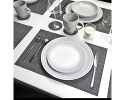 De Millennials Duurzame Placemats 6+6 (gratis coaster) - Zwart- Decoratie - Hittebestendig - Makkelijk schoon - Fijngeweven PVC - Herbruikbare - Keukenaccessoires - cadeau