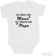 Barboteuse Soft Touch "Les looks de maman, les blagues de papa" Unisexe Katoen Wit/noir Taille 56/62