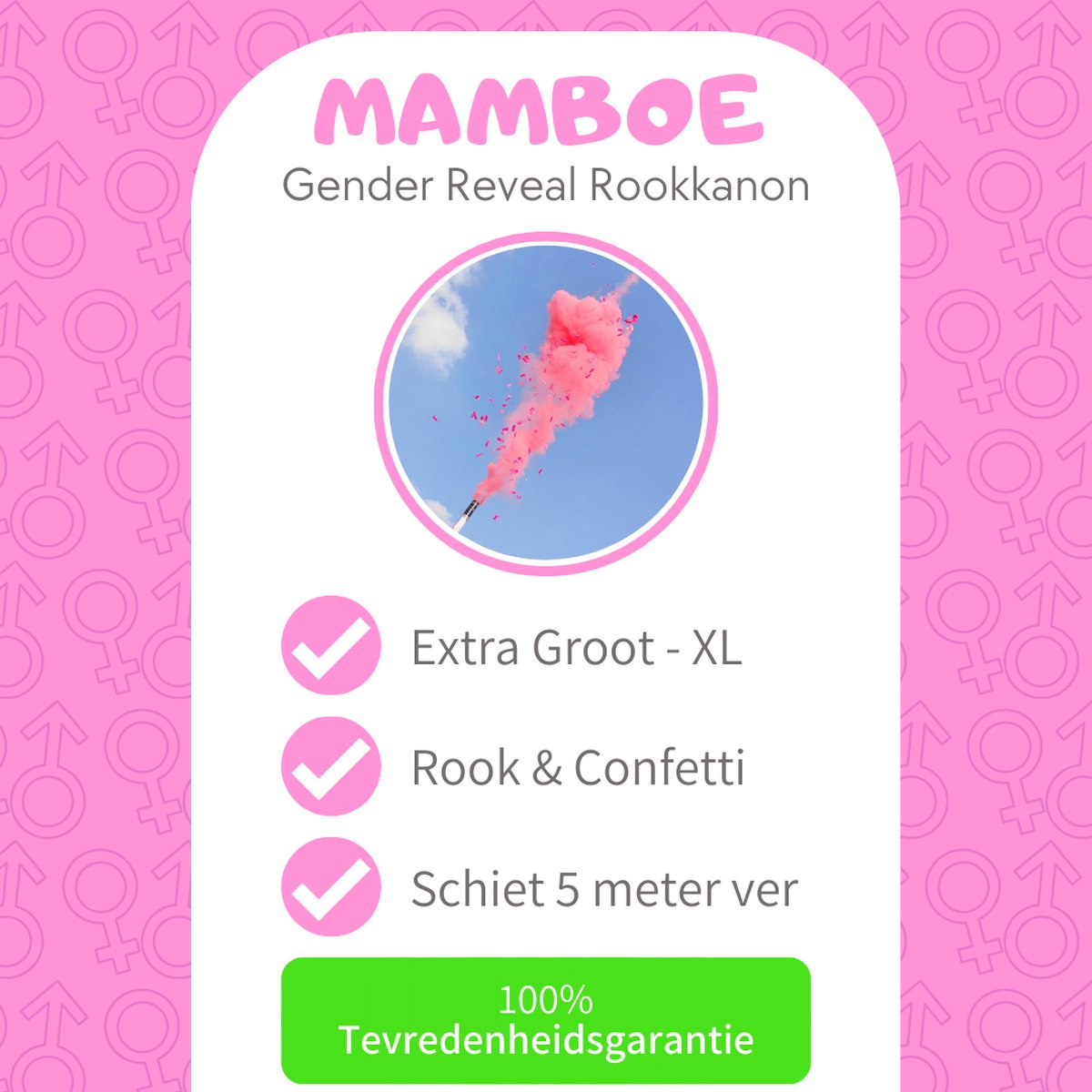 Mamboe Gender Reveal Rookkanon Roze XL 2 Stuks Confetti kanon