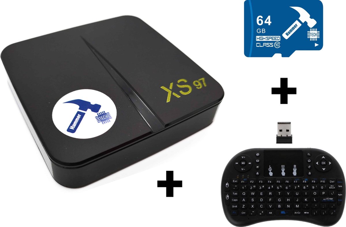 HammerTECH XS97 4K - Mediaplayer - Android TV Box - 2/16 + 64GB - Android 11 - Met mini toetsenbord/muis - Met 64GB microSD