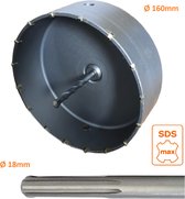 SDS-MAX Ø 160mm Gatenboor, betonboor, kernboor, diamantboor, dozenboor, booropzetstuk  /  SDS max adapter gatzagen boren met 1 vergrendelingsschroef en 1 geleidingsboor M22 x 2mm