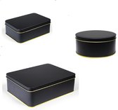 Boîte de rangement noire - lot de 3 boîtes de rangement en étain - rectangle grande et petite taille - boîte ronde - boîte à biscuits - boîte de rangement - boîte de rangement