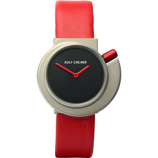 Rolf Cremer Spirale II - dames horloge - rood - titanium - kalfsleer - cadeautip