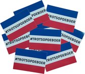Trots op de Boer Sticker (10 stuks in zakje) Omgekeerde Nederlandse Vlag - Rechthoek 104 x 74mm - Blauw/Wit/Rood #TROTSOPDEBOER! - Voor binnen en buiten Glanzend waterbestendig PVC Laptopsticker