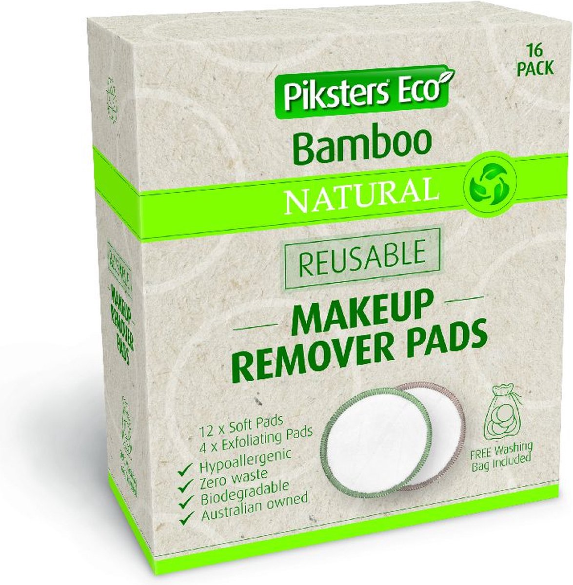 Piksters Eco - Herbruikbare Make-Up Remover Pads - Bamboo - Inclusief Waszak