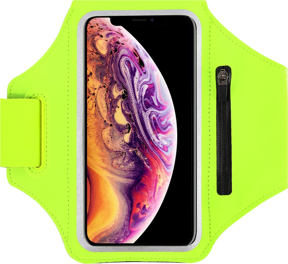 CoverMore Hardloop Telefoonhouder Samsung Galaxy S10e - Sportarmband Telefoon - Anti-Slip - Loopband - 3x Velcro Bevestigingen - Opbergvak voor Airpods + Sleutels + Pasjes