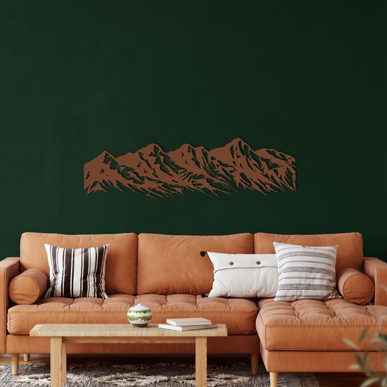 Wanddecoratie |Berg|Mountain | Metal - Wall Art | Muurdecoratie | Woonkamer | Buiten Decor |Bronze| 75x20cm