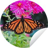 Tuincirkel Vlinder - Botanisch - Bloemen - 90x90 cm - Ronde Tuinposter - Buiten