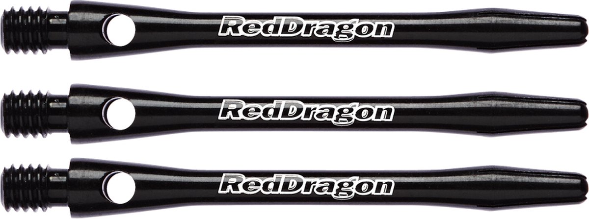 RED DRAGON - Laser Etched Aluminium Medium zwart "Red Dragon" Dartschahten - 4 sets per pakket (12 stengels in totaal)