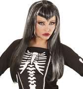 Widmann - Spook & Skelet Kostuum - Pruik, Skeletria Dame - Zwart, Wit / Beige - Halloween - Verkleedkleding
