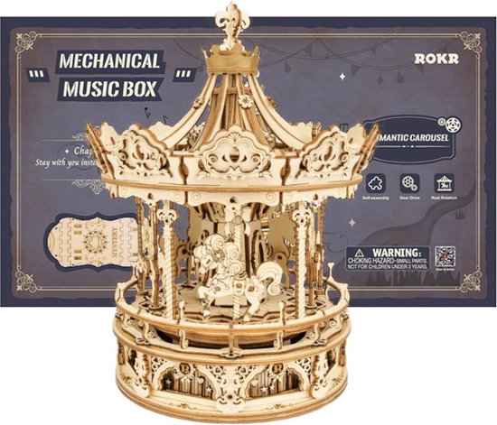 Robotime - Muziekdoos - DIY - 3D - Romantic Carousel - Houten Modelbouw van Robotime — afbeelding 5