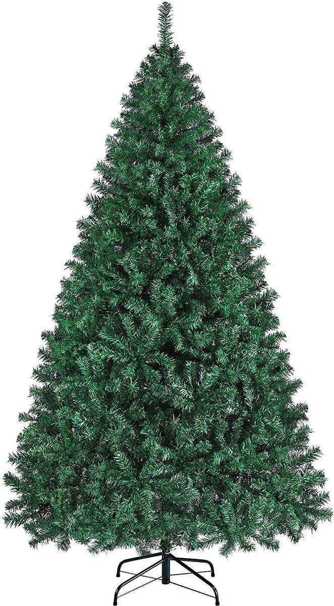 Kunstkerstboom 219 cm ( ca. 128 cm) met ca. 1446 punten, dennenboom van sparrenhout, incl. metalen kerstboomstandaard, snelmontage, inklapbaar