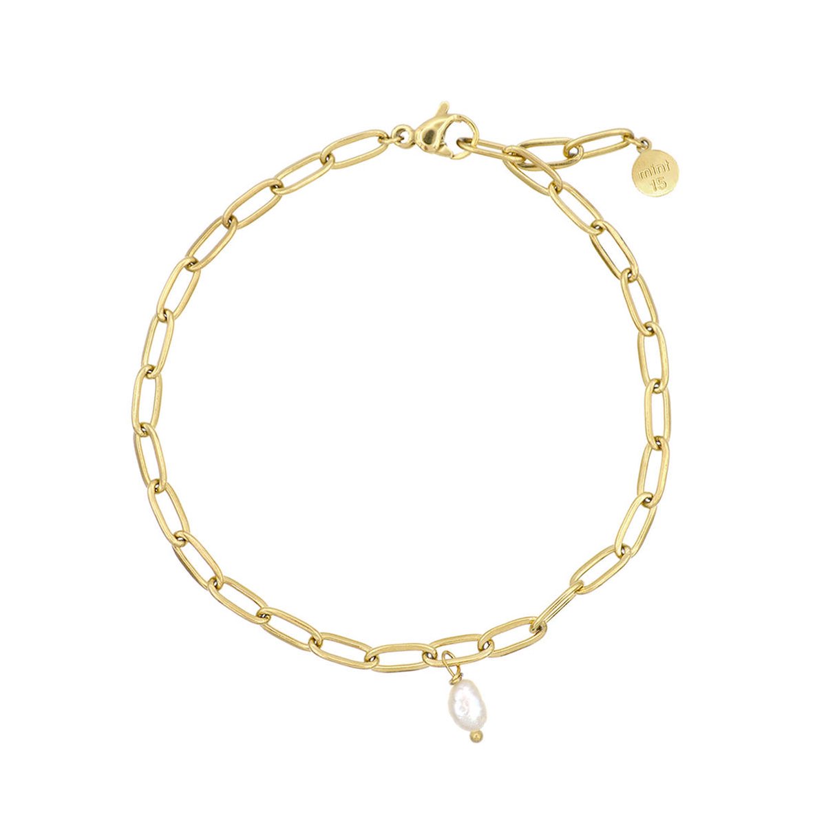 Mint15 Armband 'Chain & Tiny Pearl' - Zoetwaterparel - Goud RVS/Stainless Steel