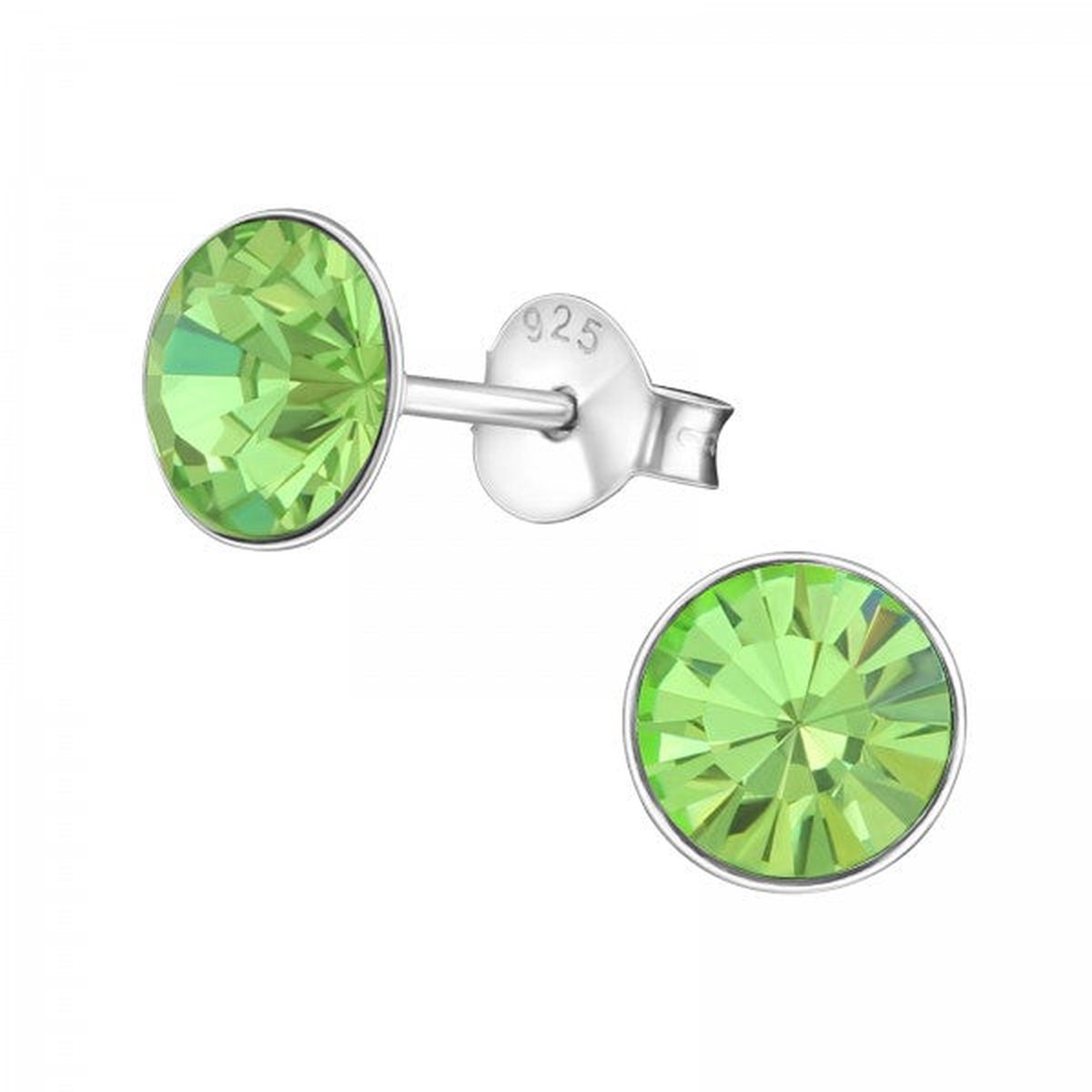 Zilveren oorknop, Lebowski kristal Peridot (8mm)