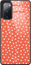 Coque Samsung S20 FE en verre - Pois Oranje - Oranje - Coque en TPU - Pois - Coque arrière rigide noir
