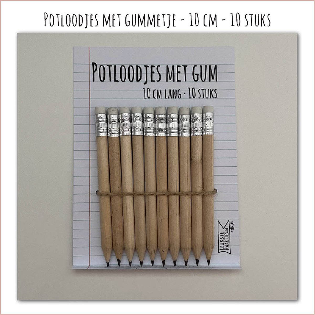 Uitdelers -> Mini Potloodjes met gum 10 cm - No:01 (Grijs/grijze kleine potloden - Gestreept papier Blauw) - LeuksteKaartjes.nl by xMar