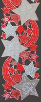 Tafelloper - Kerst - Rood met zilveren en rode sterren - 20 x 160 cm