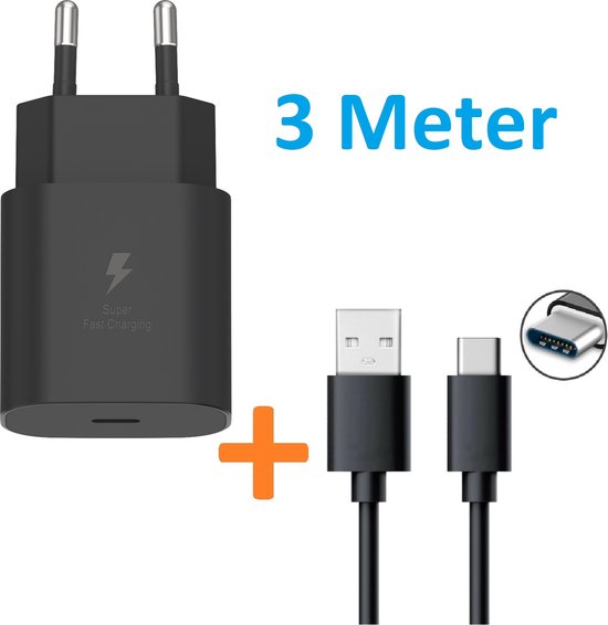 spade Roest Is USB Adapter met USB-C Kabel - 3 Meter - Snellader - Quick Charge 25W - Voor  Samsung... | bol.com