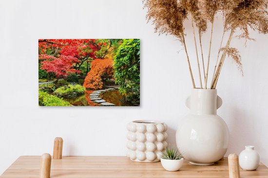 Canvas schilderij - Bomen - Stenen - Pad - Natuur - Japans - Schilderijen op canvas - 30x20 cm - Canvasdoek - Muurdecoratie