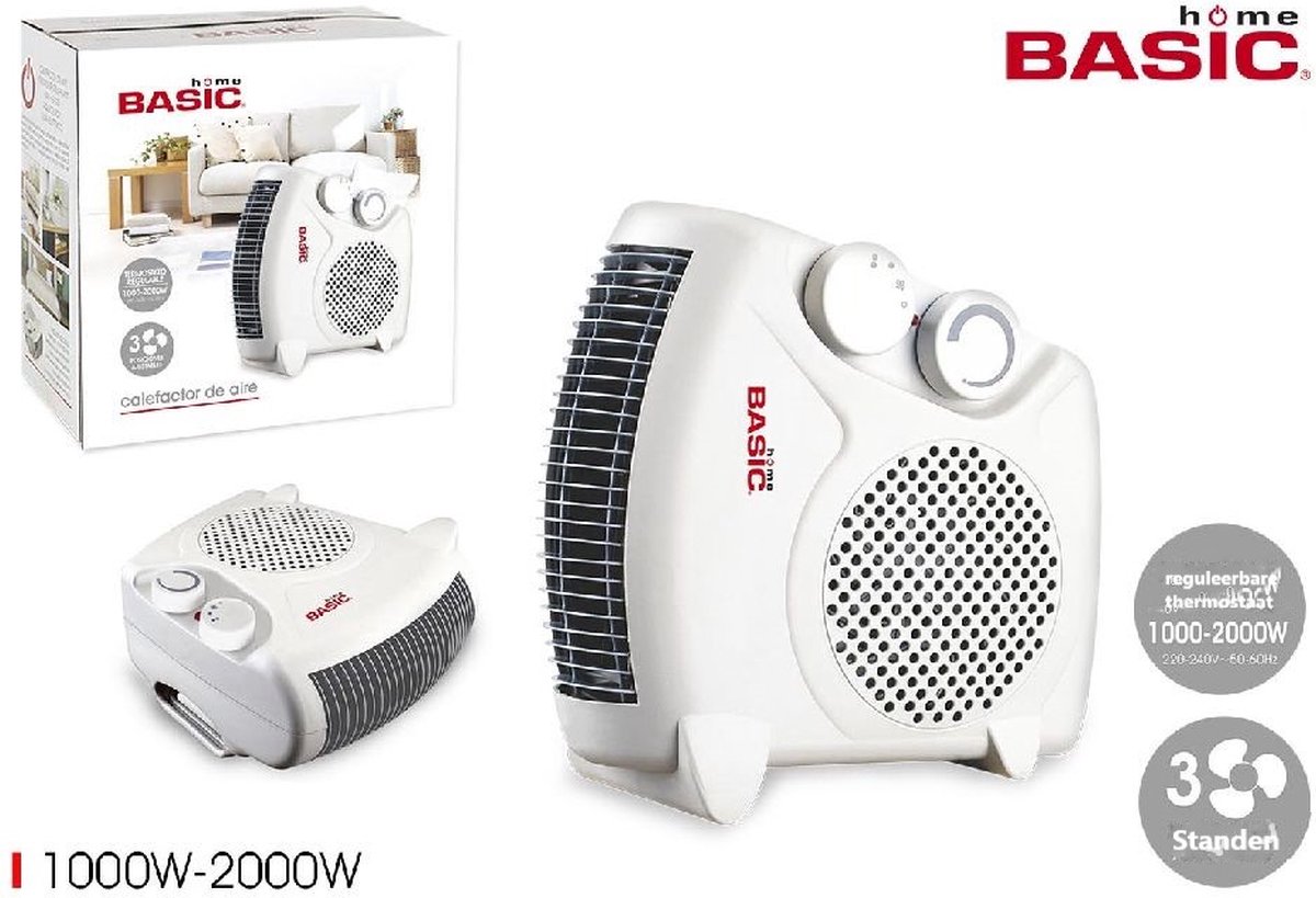 Home Basic Ventilatorkachel 1000/2000W - Elektrische verwarming - Elektrische Kachel Met Thermostaat