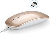 Draadloze Optische Muis - Bluetooth - Oplaadbaar - 2.4G - Slim - Draagbare draadloze reismuis - silent Click - Geruisloos - ergonomisch  - met USB - Ontvanger voor MacBook, pc, computer, laptop- Gold