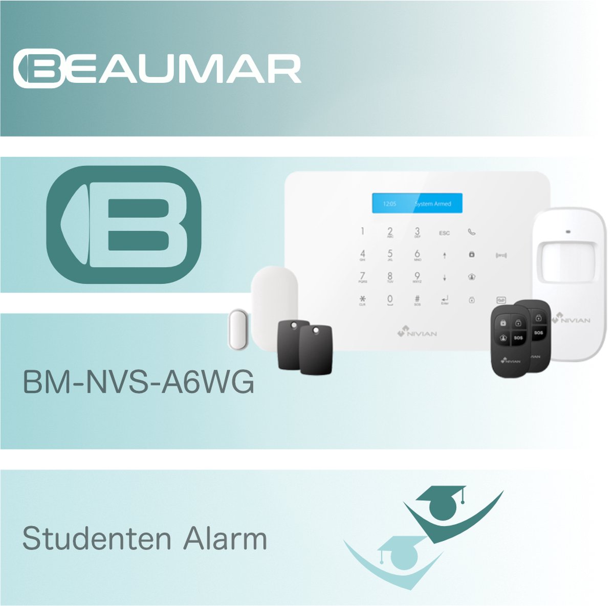 Nivian NVS-A6WG-U1 Smart Alarm Starter Kit werkt met Tuya app, Alexa en Google Assistant