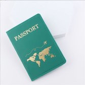 Wereldkaart Premium Lederen Paspoorthoes - Paspoorthouder - Paspoort Protector - Groen