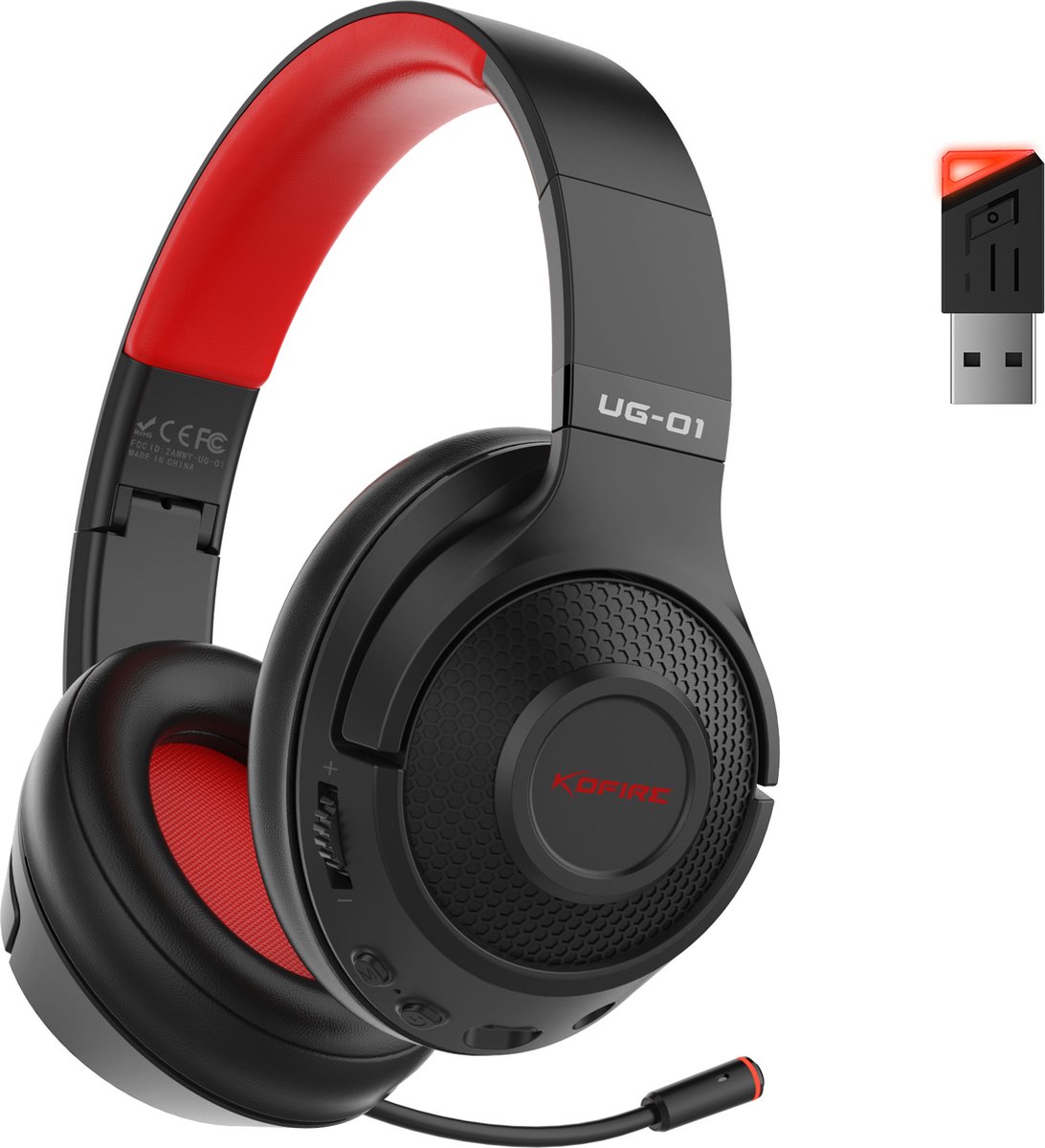 Woegel UG-01 draadloze gaming headset – over ear – in en uitplugbare micro – compatibel met elk apparaat – PS4,PS5 – zwart-rood