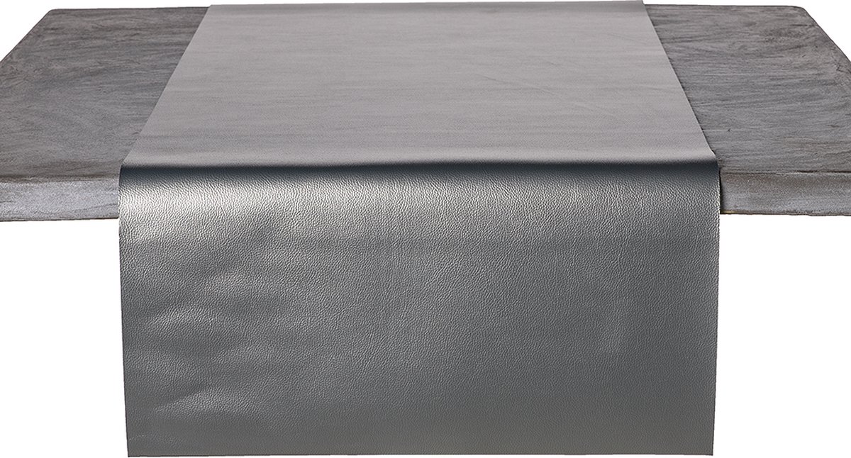Wicotex Tafelloper-Leer-Skai leer- moon zilver 45x140cm-Tafellopers textiel