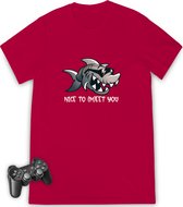 Jongens tshirt met haai print - Maten 92 t/m 164 - Shirt kleuren zwart en rood.