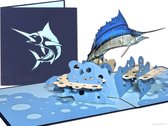 Popcards popupkaarten –  Spectaculair uit de zee springende zwaardvis, Vissen, Zeevissen Viswedstrijd pop-up kaart 3D wenskaart