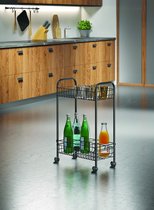 Tomado Metaltex - Multifunctionele trolley met flessenrek - 8 flessen - Zwart - Op wielen