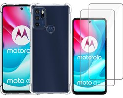 Hoesje geschikt voor Motorola Moto G60 / G60s - Anti Shock Proof Siliconen Back Cover Case Hoes Transparant - 2x Tempered Glass Screenprotector