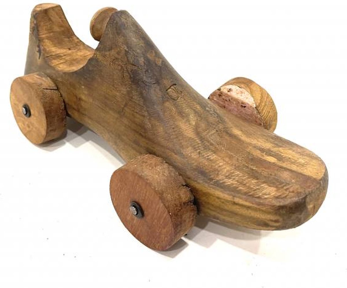Decoratief beeld - Houten schoen op wielen - Vier wielen en een stuur