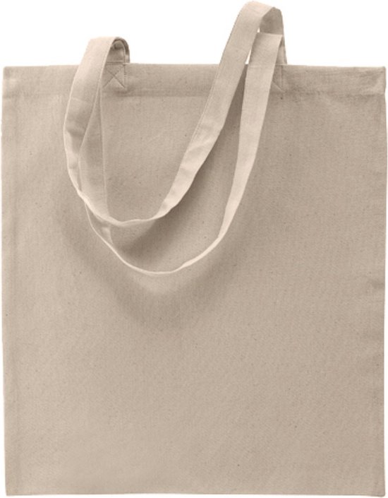 30x stuks basic katoenen schoudertasje in het zand/beige 38 x 42 cm met lange hengsels - Boodschappentassen - Goodie bags